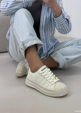 Кроссовки женские экокожа + резина беж 9499