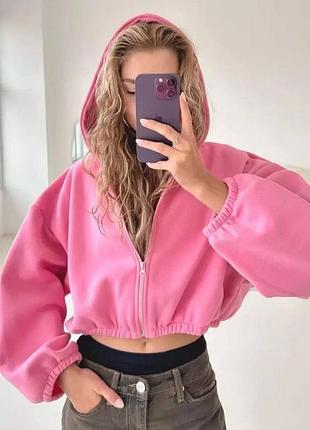 Жіноча повсякденна класична укорочена тепла кофта зіп худі зіпка з капюшоном тканина тринтка на флісі