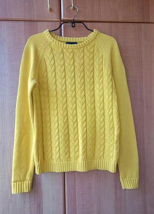 Женский желтый коттоновый теплый свитер / джемпер, размер s, большая вязка