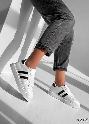 Кроссовки женские adi белые + черный, экокожа 9264