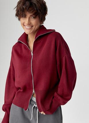 Трикотажний вільний кардиган на блискавці