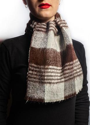 Шарф теплый шерстяной клетчатый, унисекс, винтаж