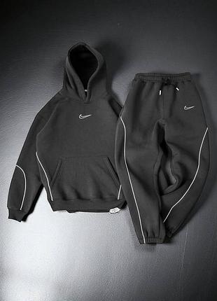 Спортивний костюм жіночий / чоловічий сірий графітовий з капюшоном оверсайз на флісі теплий осінній весняний зимовий