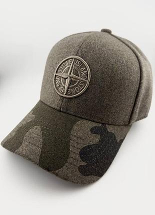 Бейсболка тракер хаки/камуфляж stone island утепленная шерсть на флисе