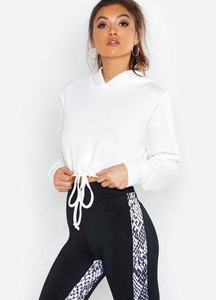 ⚪ худи boohoo (новое) — женская короткая (кроп), с капюшоном, спортивный стиль | белый | размер m (uk 10 / 46)