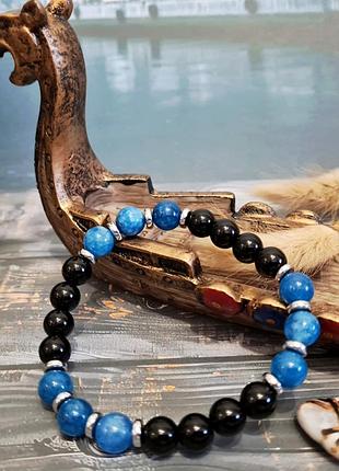 🔺💙🖤 браслет натуральный камень черный оникс, апатит