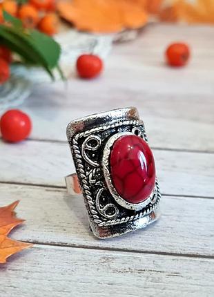 🔺🌹💍 кольцо кольцо в винтажном стиле натуральный камень красный говлит