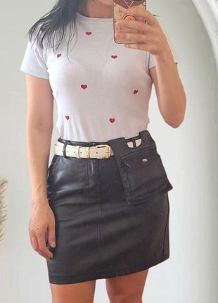 Юбка эко кожа с накладным карманом