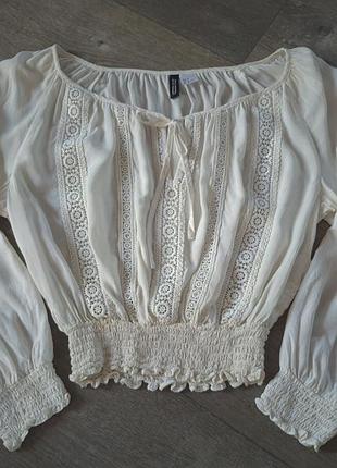 Ніжна блуза h&m з мереживом і пишними рукавами в бохо-етно стилі розмір s