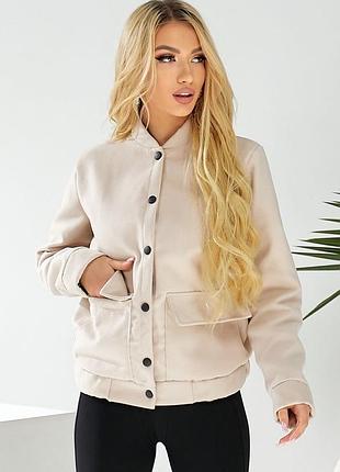 Бомбер женский искусственный кашемир, цвет светло-бежевый, 257r325