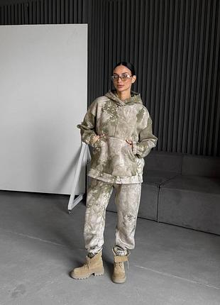 Спортивный костюм на флисе с принтом тай-дай из худи с капюшоном с карманом кенгуру с брюками джоггерами