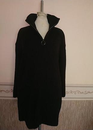 Классный,стильный, теплый с высоким воротом свитер в широкую резинку на змейке.