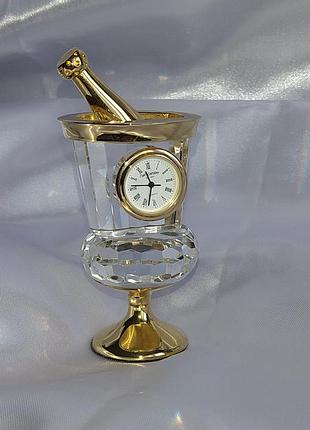 Настільний вінтажний кварцовий годинник кришталевий у латуній оправі.  зроблено у японії