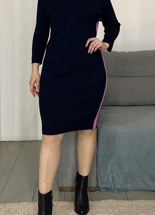 Осіння трикотажна міді сукня у рубчик №777/115