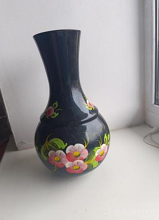 Винтажная алюминиевая ваза с цветами ручной росписи