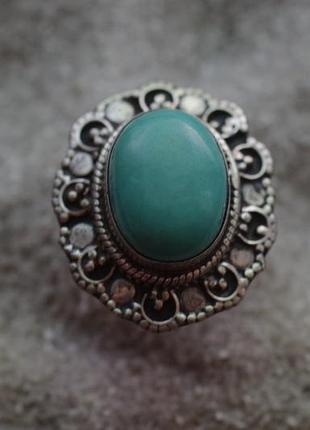 Тибетское кольцо амулет с бирюзой. (с защитной печатью) серебро размер 17,5 трайбл