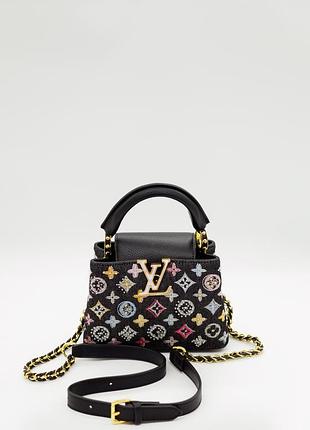 Loиis vиitton capucines multicolor embroidered monogram брендові сумка преміум джинс шкіра сумочка кожа люкс качество луи