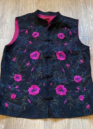 Шёлковая винтажная блуза с вышивкой в китайском стиле monsoon, винтаж, шёлк, ципао, чонсам