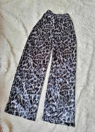 Довгі штани палаццо висока посадка велюр стрейч принт леопард