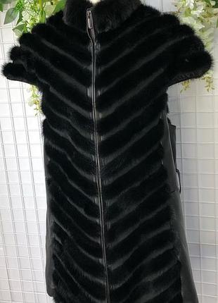 Шуба жилетка из норки длинная черная размер 46