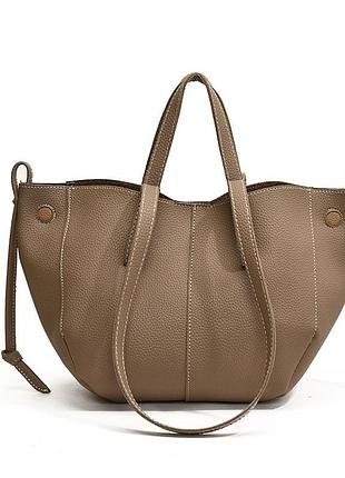 Сумка женская шоппер из экокожи серая с длинными ручками