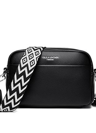 Сумка женская кроссбоди чёрная из натуральной кожи через плечо