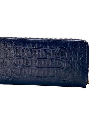 Кошелёк женский из экокожи синий с тиснением