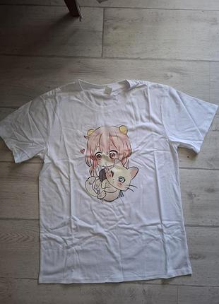 Милая футболка с аниме принтом, оверсайз
