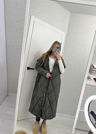 Пуховик трансфер довгий хакі жилетка reserved