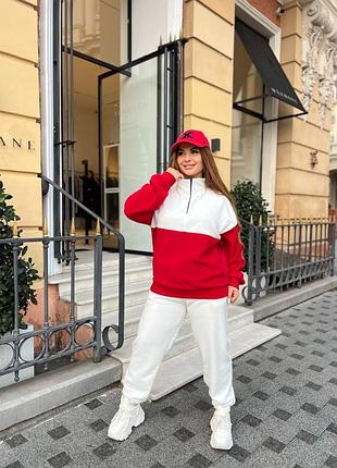 Двухцветный флисовый спортивный костюм с свитшотом с воротником на молнии с брюками джоггерами