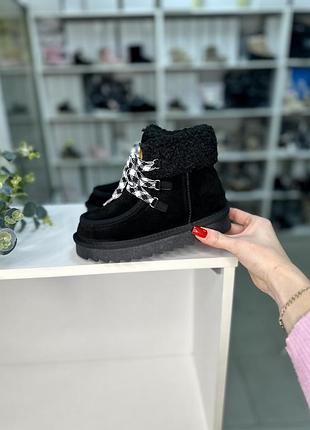 Зимові угги уги угі замшеві черевики на овчині чорні 34 35 36 37 р