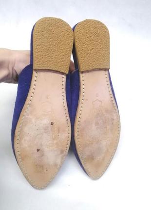 Мюли туфли замшевые фиолетовые с кисточкой острый носок8 фото