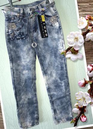 Крутые летние джинсы варенки для девочки с пояском. на возраст 7-8 лет.