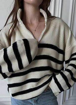 Накладной платеж ❤ турецкий оверсайз свитер мирер под горло с замочком в полоску