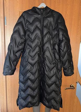 Довгий пуховик-пальто