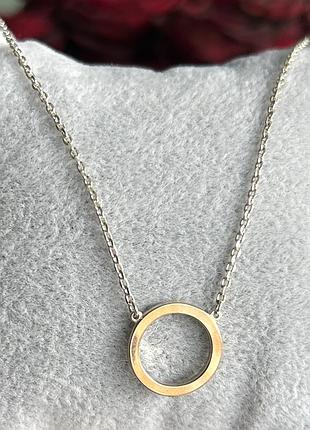 Срібний якірний ланцюжок із підвіскою круг із золотом, жіноче кольє 925 проби