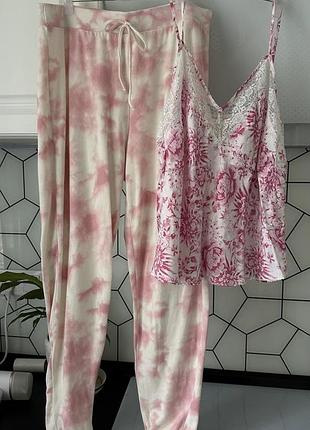 Піжама штани та шовковий топ, піжама штани теплі топ, піжамний комплект