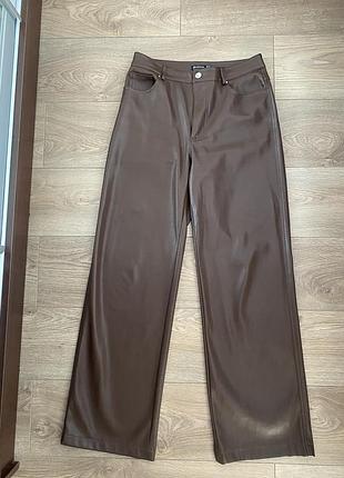 Штани stradivarius, під шкіру , колір шоколад , утеплені