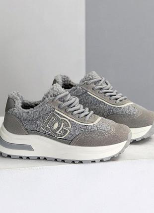 Натуральные утепленные кроссовки с мехом тедди