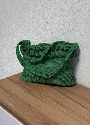 Вʼязана сумка ручної роботи, колір зелений, крос-боді і плечова 2в1