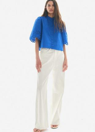 Бавовняна блузка з пишними ажурними рукавами