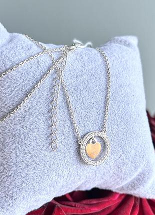 Срібний якірний ланцюжок із підвіскою серце із золотом і фіанітами, жіноче кольє 925 проба