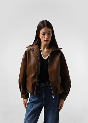 Бомбер , куртка , кожанка шкіряний коричневий xs-s