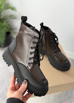 Черевики minde , шоколад, натуральна шкіра, зима