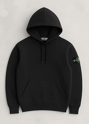 Худи stone island на флисе (черный / темно-серый / хаки, двунитка)