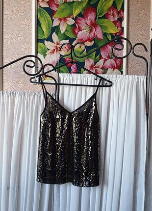 Красива блуза з паєтками в полоску topshop.