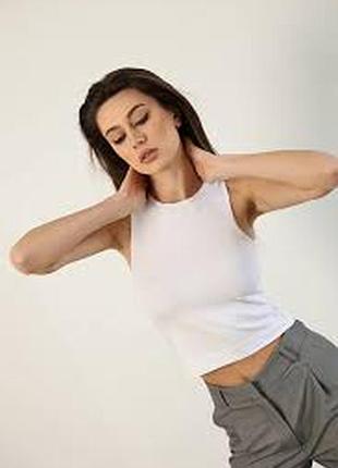 Вкорочена біла майка в рубчик топ від new look