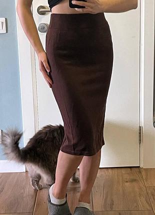 Юбка женская теплая шерстяная коричневая calvin klein xs