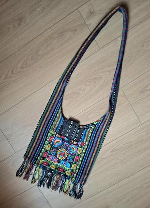 Сумка бохр этно вышивка яркая разноцвет тканевая почтальонка индия орнамент узор