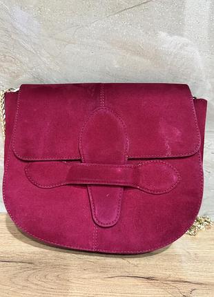 Шикарная замшевая сумка ,замш натуральный цвет бургунди